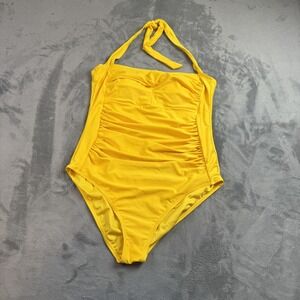 Smismivo Swimsuit Womens XL Yellow One Piece‎ Ruched Halter Padded Tummy Control